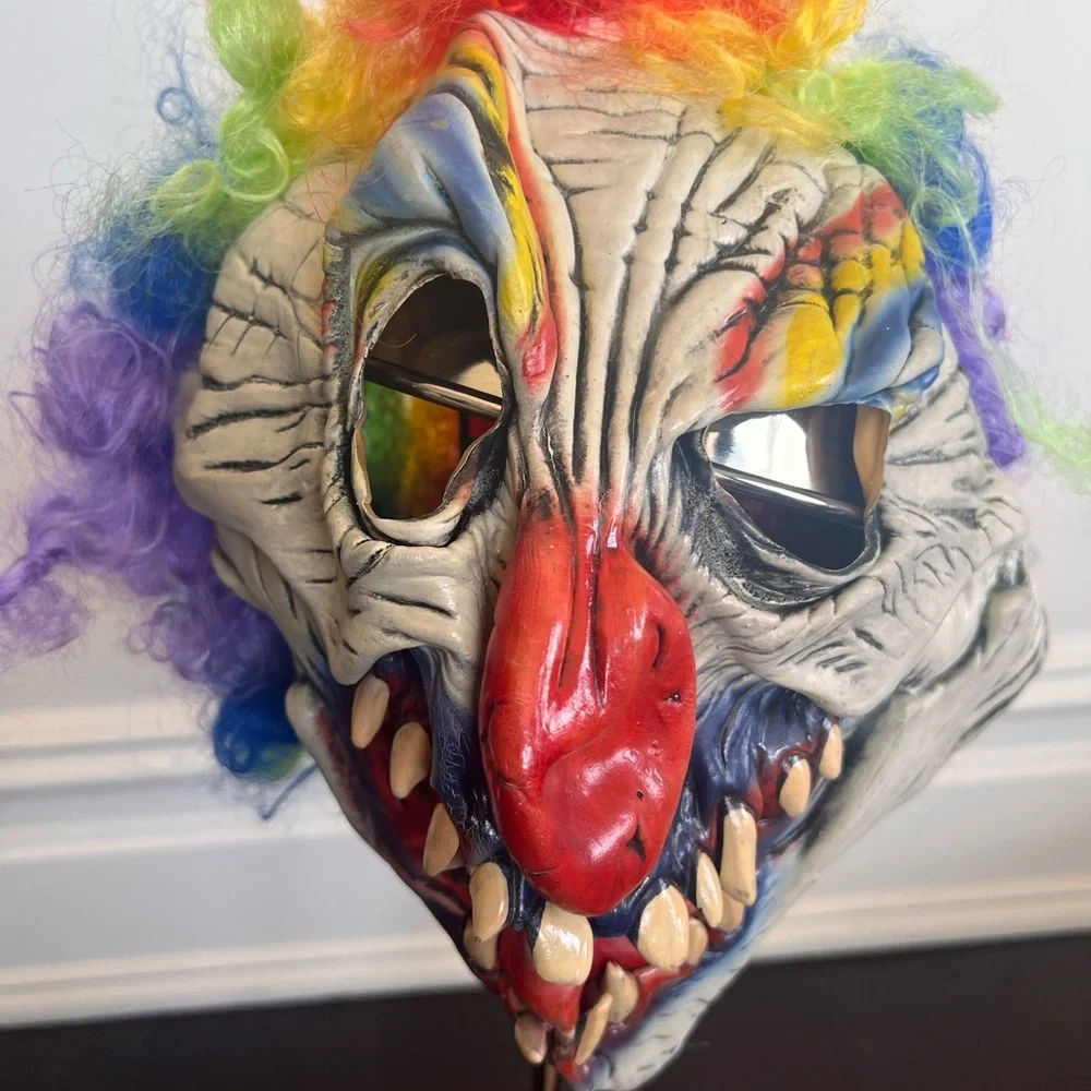 Halloween scary clown Mask with Rainbow Hair  high quality  one size